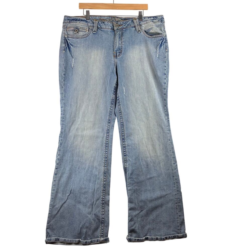 Request Y2K Light Wash Wide Leg Jeans Women's 22 Cotton Stretch Bedazzled READ